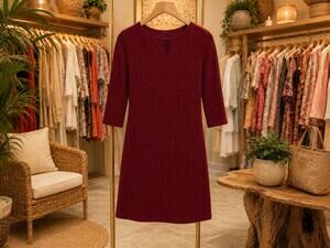 Chico’s Heathered Rib Dress Chico 3 US XL Cranberry Spice Cutout 3/4 Sleeve NWT